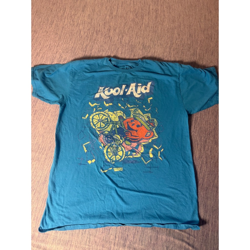 Kool-Aid Man Graphic T-Shirt Teal Blue Mens Medium Bicycle Retro Mascot Tee